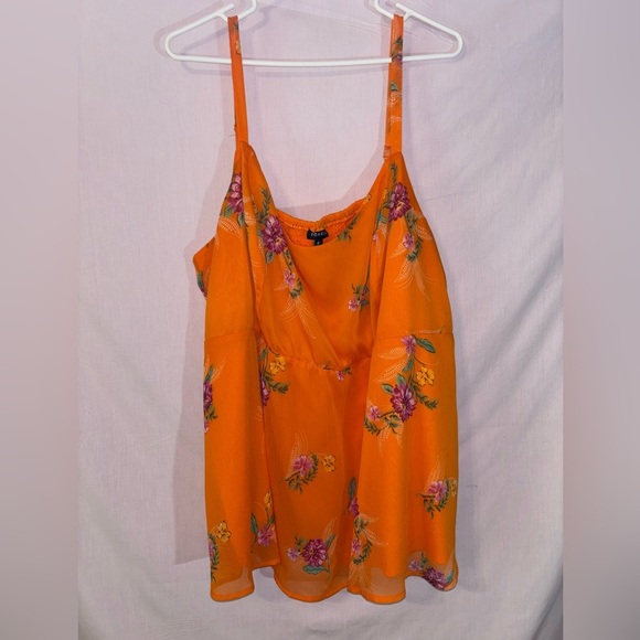 Torrid Orange Floral Elastic Back Top - Picture 1 of 7